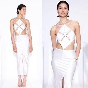 Mother of All | NWT White Carmen Silk Cut Out Halter Midi Dress XS Revolve